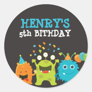 Monster Birthday Party Ronde Sticker