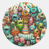 Monster Birthday Party Ronde Sticker (Voorkant)