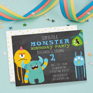 Monster Birthday Party Theme Chalkboard Uitnodigin Kaart