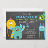 Monster Birthday Party Theme Chalkboard Uitnodigin Kaart (Voorkant)