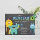 Monster Birthday Party Theme Chalkboard Uitnodigin Kaart (Staand voorkant)