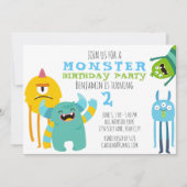 Monster Birthday Party Theme Invitation Kaart (Voorkant)