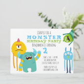 Monster Birthday Party Theme Invitation Kaart (Staand voorkant)