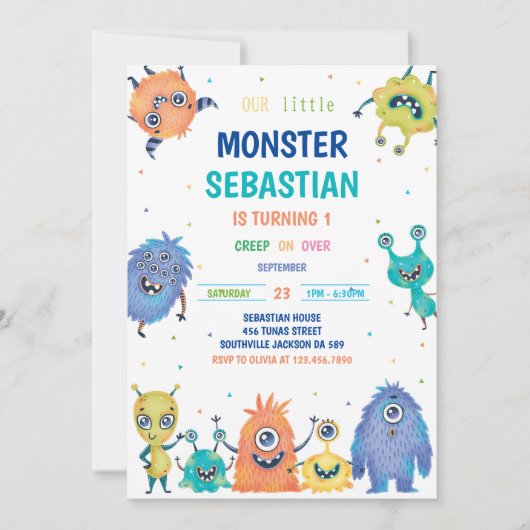 Monster Birthday Uitnodiging (Voorkant)