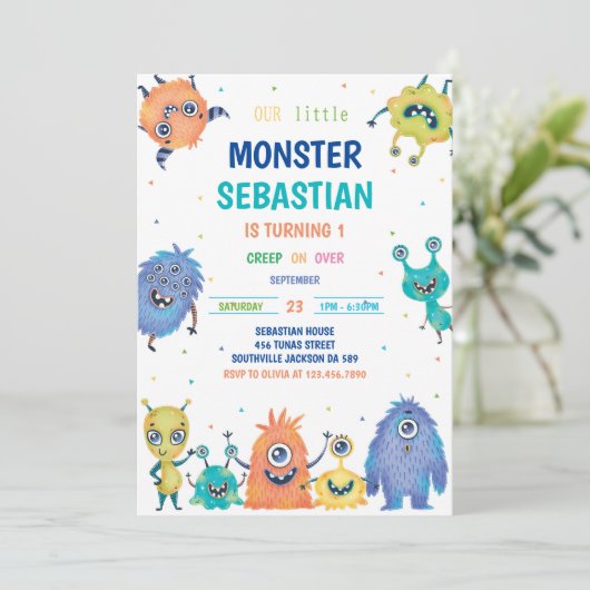 Monster Birthday Uitnodiging (Staand voorkant)
