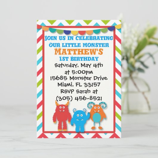 Monster Birthday Uitnodiging (Staand voorkant)