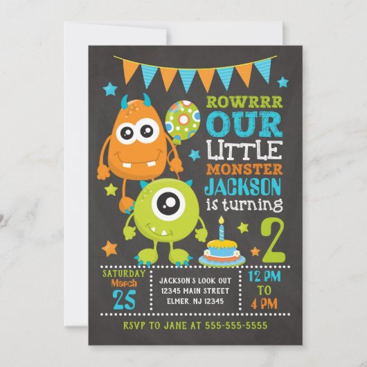 Monster Birthday Uitnodiging / Elke Leeftijd (Voorkant)