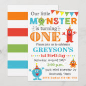 Monster Birthday Uitnodiging | Monsteruitnodiging (Voorkant / Achterkant)