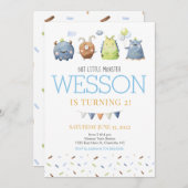 Monster Birthday Uitnodiging, Ons kleine Monster Kaart (Voorkant / Achterkant)