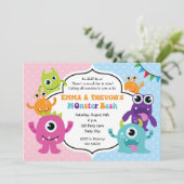 Monster Birthday-uitnodigingen (jongen / meisje /  Kaart (Staand voorkant)