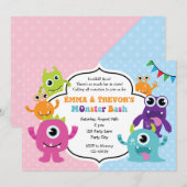 Monster Birthday-uitnodigingen (jongen / meisje /  Kaart (Voorkant / Achterkant)