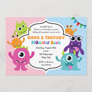Monster Birthday-uitnodigingen (jongen / meisje / Kaart