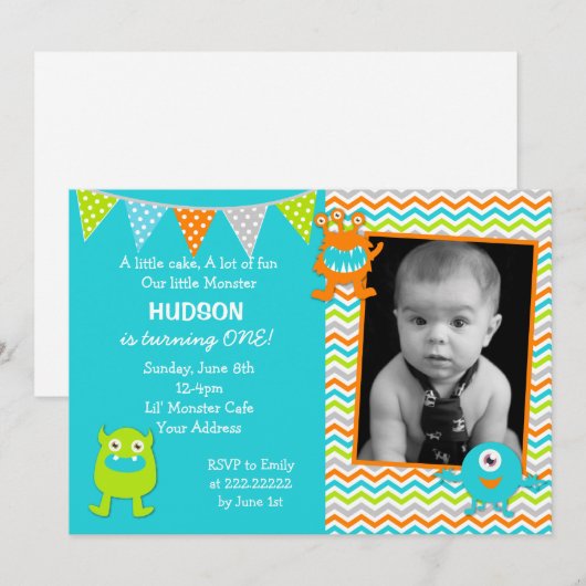 Monster Birthday-uitnodigingen Kaart (Voorkant / Achterkant)