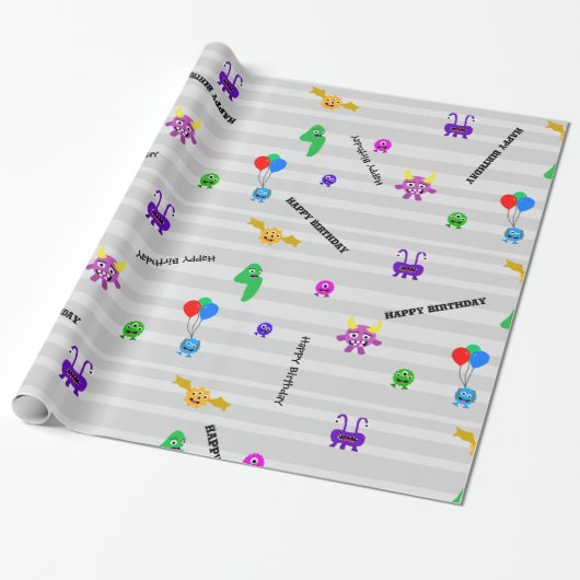 Monster Birthday Wrapping Paper Cadeaupapier (Uitgerold)