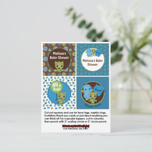 MONSTER Boy Baby shower Cupcake Topper Peek a Boo Uitnodiging Briefkaart (Staand voorkant)