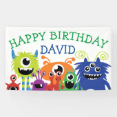 Monster Boy Birthday Party Little Monsters Spandoek (Horizontaal)