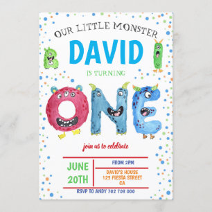 Monster Boy First Birthday Monsters Kaart