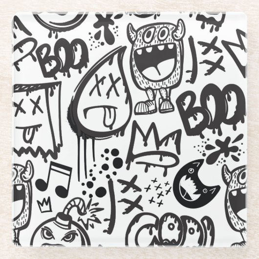 Monster Boys: Hand getrokken patroon Glazen Onderzetter (Voorkant)