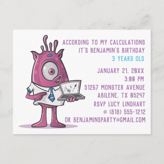 Monster Briefkaart Birthday Party Invitation (Voorkant)