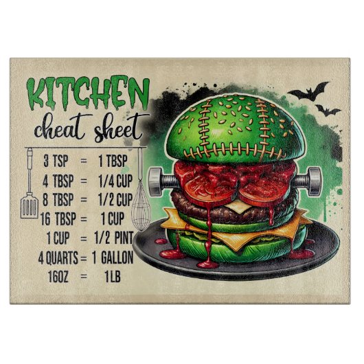 Monster Burger & Keuken Cheat Sheet Snijplank (Voorkant)