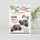 Monster Car Truck Kids Verjaardag Uitnodiging Kaar (Staand voorkant)