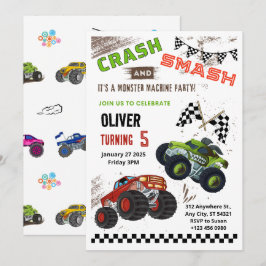 Monster Car Truck Kids Verjaardag Uitnodiging Kaar