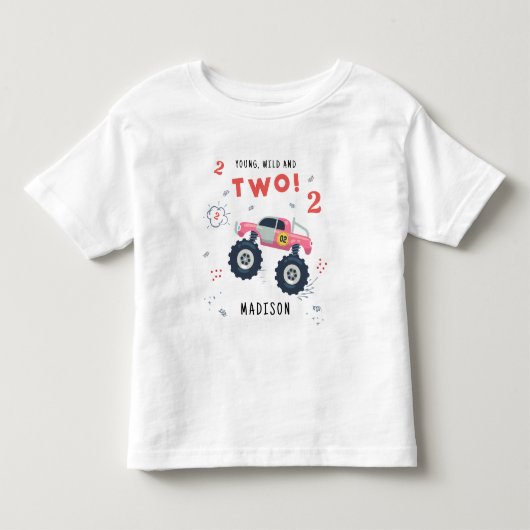 Monster Car Trucks 2e verjaardagsnaam Kinder Shirts (Voorkant)