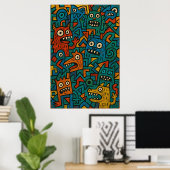 Monster Chaos Fun Artsy Wall Poster Print (Thuiskantoor)