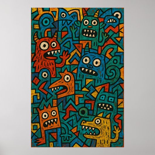 Monster Chaos Fun Artsy Wall Poster Print (Voorkant)