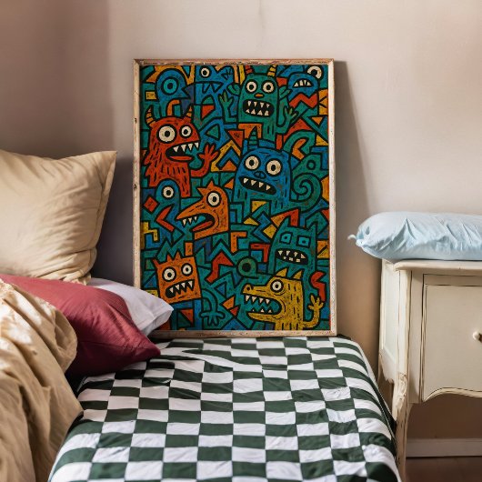 Monster Chaos Fun Artsy Wall Poster Print