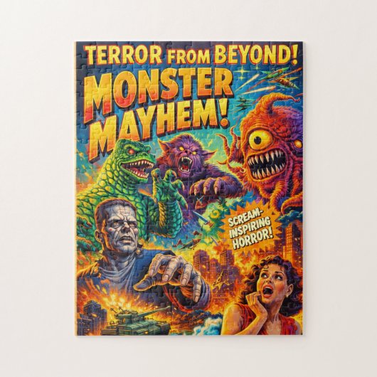 Monster Chaos Retro Oude Horrors Legpuzzel (Verticaal)