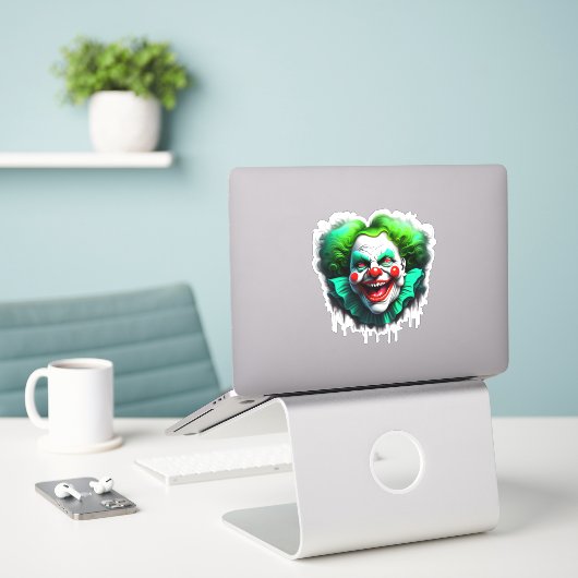 Monster Clown Groen Grafisch Haar Die-cut Sticker (Laptop op bureau)