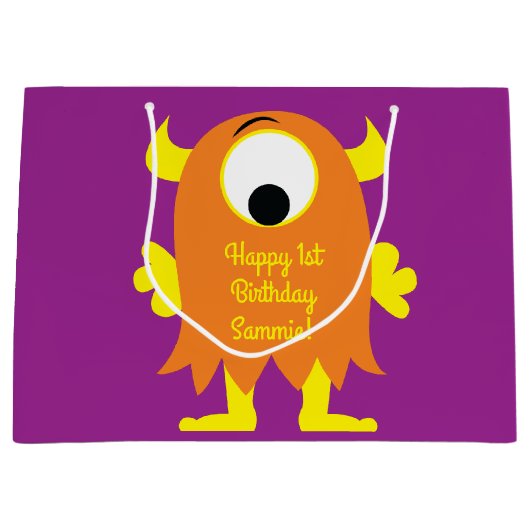 Monster Cute Funny 1st Birthday Party Thema Groot Cadeauzakje (Voorkant)