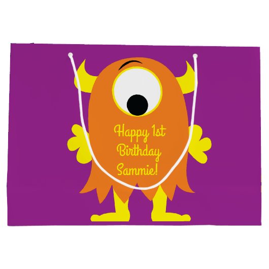 Monster Cute Funny 1st Birthday Party Thema Groot Cadeauzakje (Achterkant)