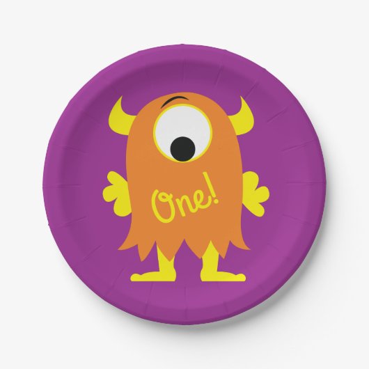 Monster Cute Funny 1st Birthday Party Thema Papieren Bordje (Voorkant)