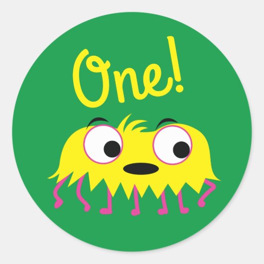 Monster Cute Funny 1st Birthday Party Thema Ronde Sticker (Voorkant)