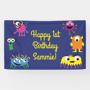 Monster Cute Funny 1st Birthday Party Thema Spandoek