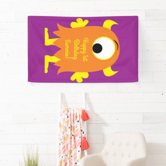 Monster Cute Funny 1st Birthday Party Thema Spandoek (Insitu)