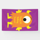 Monster Cute Funny 1st Birthday Party Thema Spandoek (Horizontaal)
