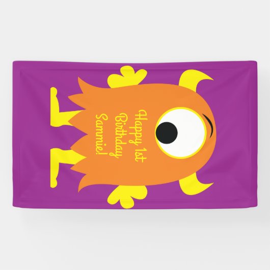 Monster Cute Funny 1st Birthday Party Thema Spandoek (Horizontaal)