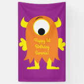 Monster Cute Funny 1st Birthday Party Thema Spandoek (Verticaal)