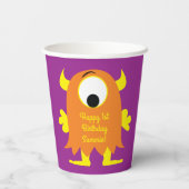 Monster Cute Funny 1st Birthday Party Theme Banner Papieren Bekers (Achterkant)