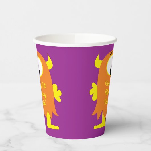 Monster Cute Funny 1st Birthday Party Theme Banner Papieren Bekers (Links)