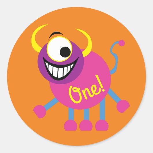 Monster Cute Funny Kinderen Birthday Thema Ronde Sticker (Voorkant)