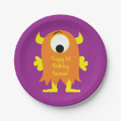 Monster Cute Kids Birthday Party Thema Papieren Bordje (Voorkant)