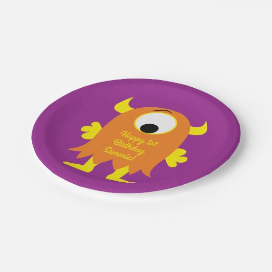 Monster Cute Kids Birthday Party Thema Papieren Bordje (Gekanteld)