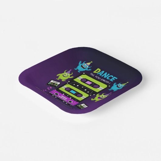 Monster Dance Party Verjaardag Neon Boogie Monster Papieren Bordje (Gebogen)