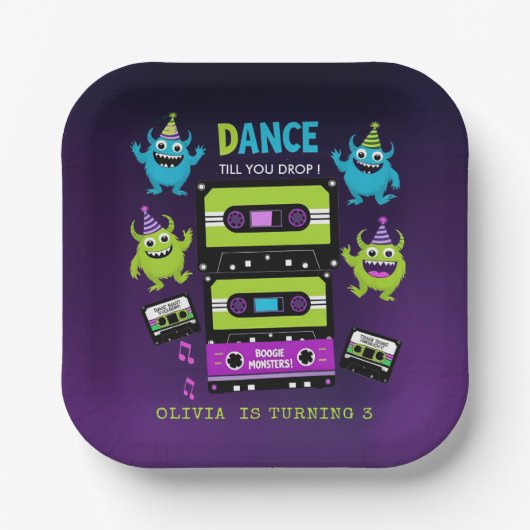Monster Dance Party Verjaardag Neon Boogie Monster Papieren Bordje (Voorkant)