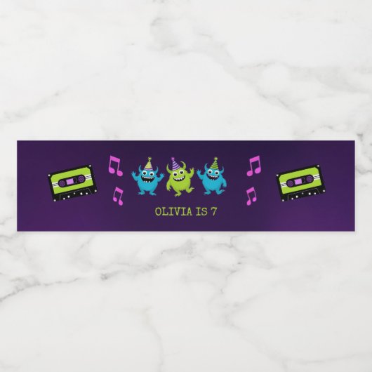 Monster Dance Party Verjaardag Waterfles Etiket (Enkel label)