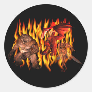 Monster Demon Goblin Flames Halloween Ronde Sticker